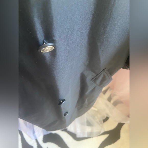 Vintage David Benjamin Black Maxi Length Trench Coat Gold Button Closure - Picture 11 of 14